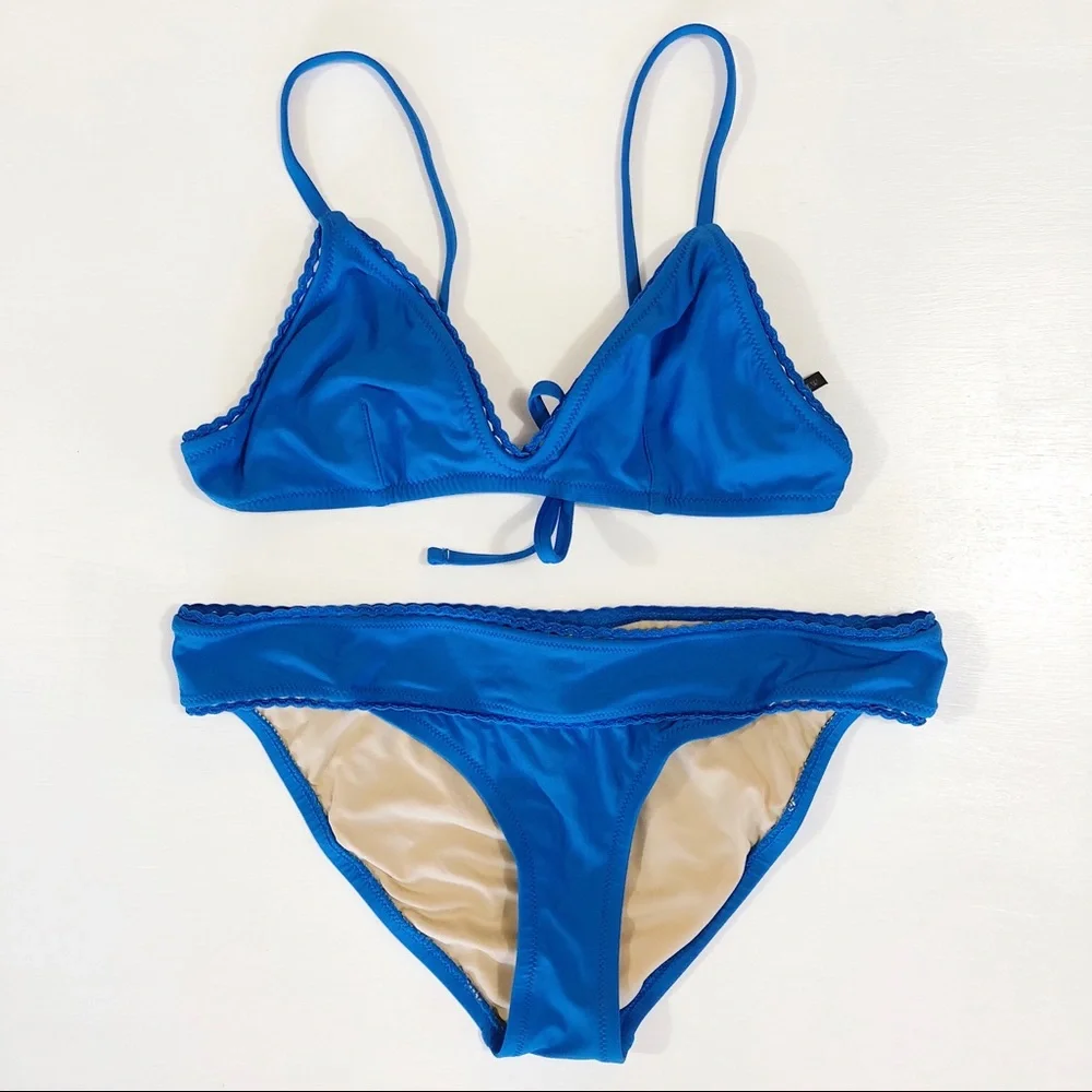 J. crew Rickrack Trim Triangle Bikini Blue - Picture 2 of 7